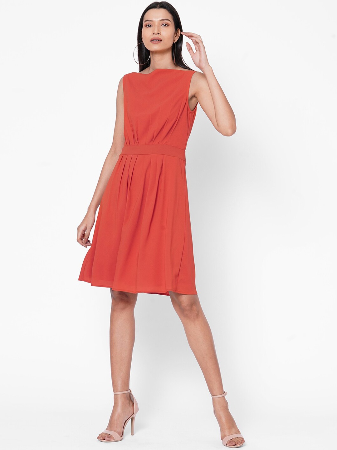 

MISH Women Rust Solid Fit and Flare Dress