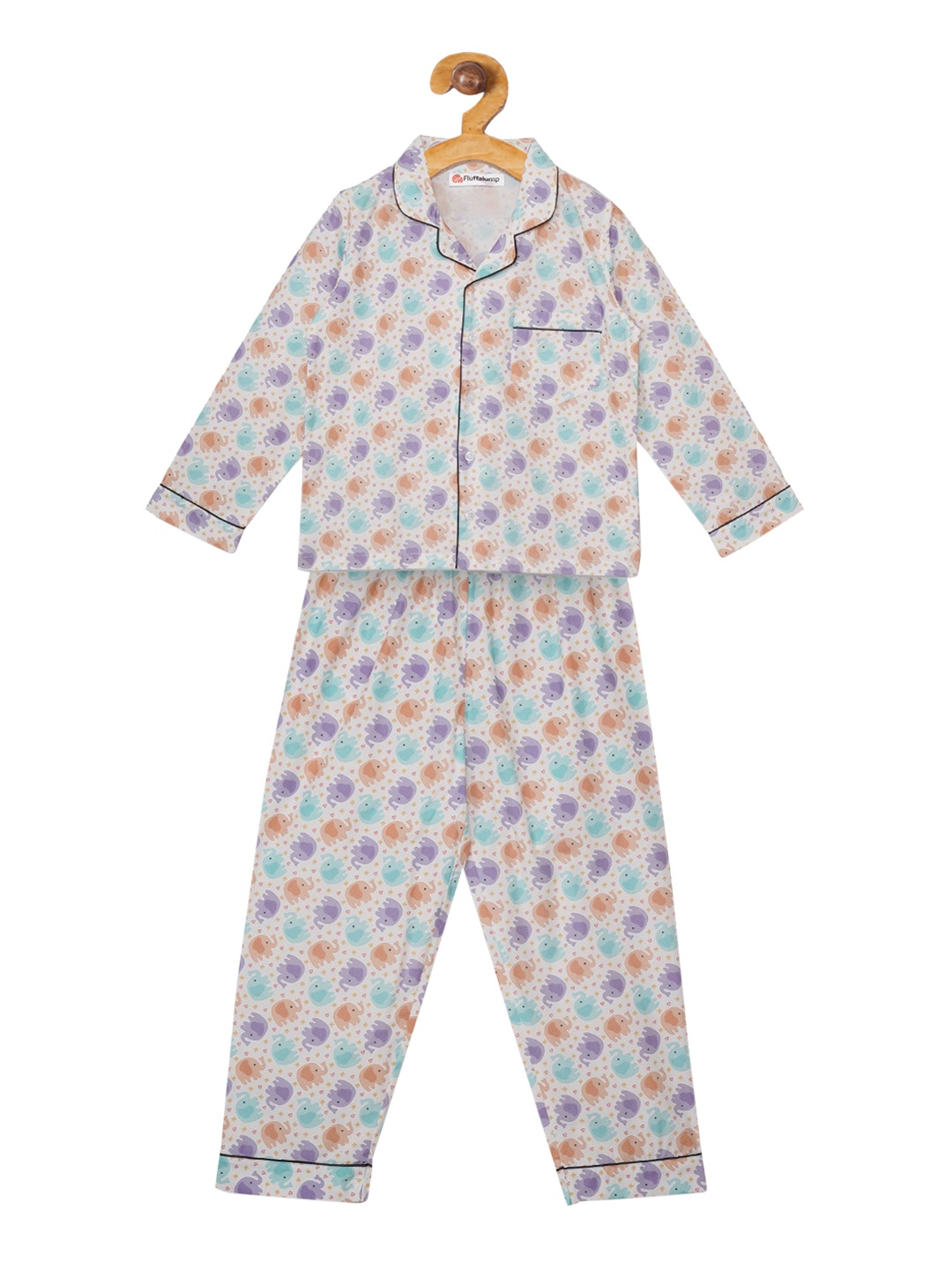 

Fluffalump Kids Off-White & Purple Printed Night suit