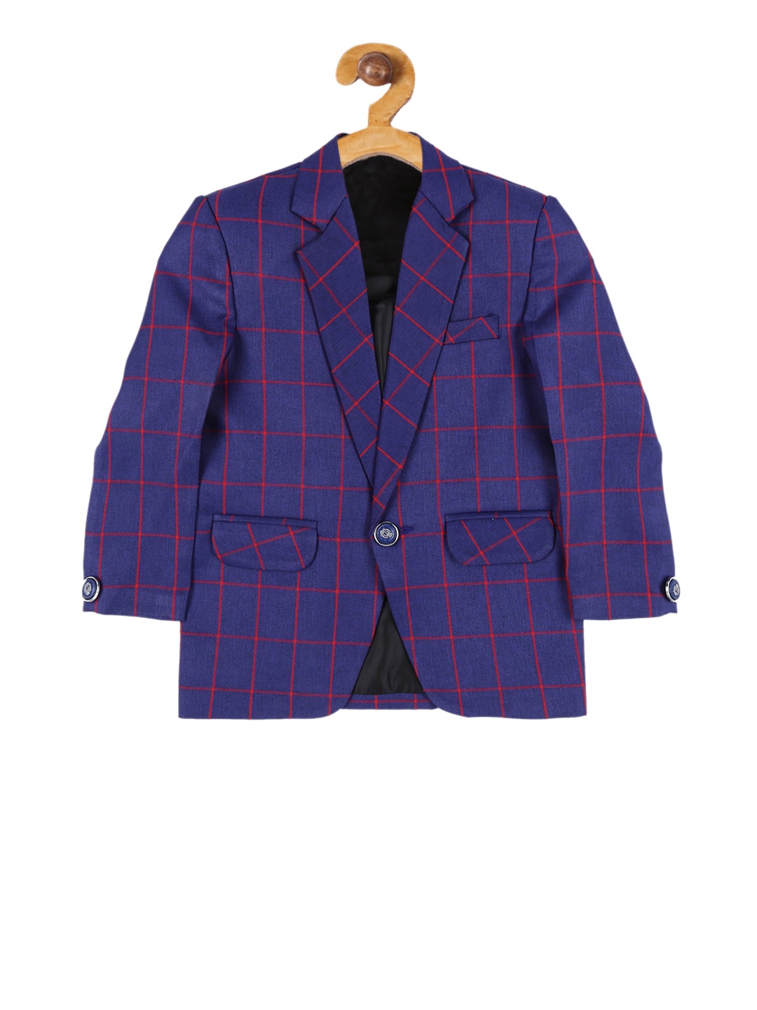 

Jeetethnics Boys Navy Blue & Red Checked Single-Breasted Blazer
