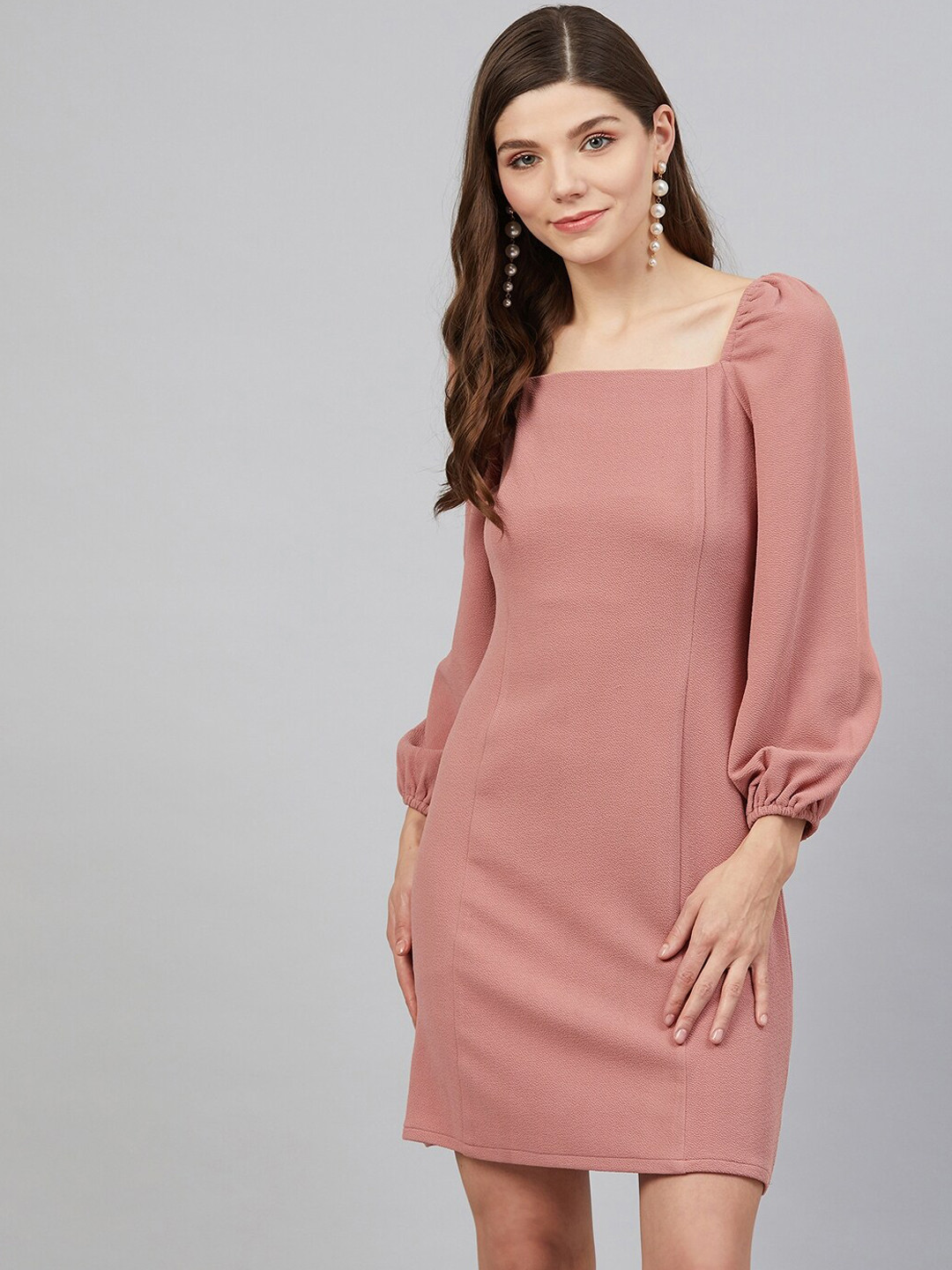 

Marie Claire Women Peach-Coloured Solid Sheath Dress