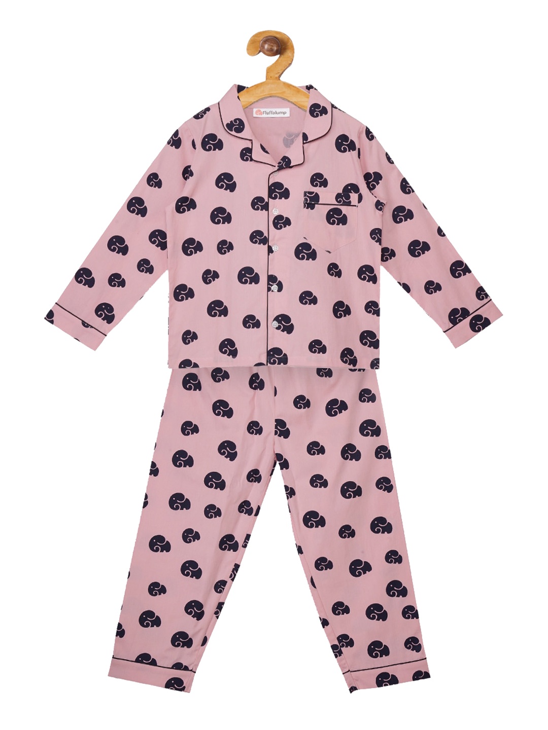 

Fluffalump Kids Pink & Navy Blue Printed Night Suit