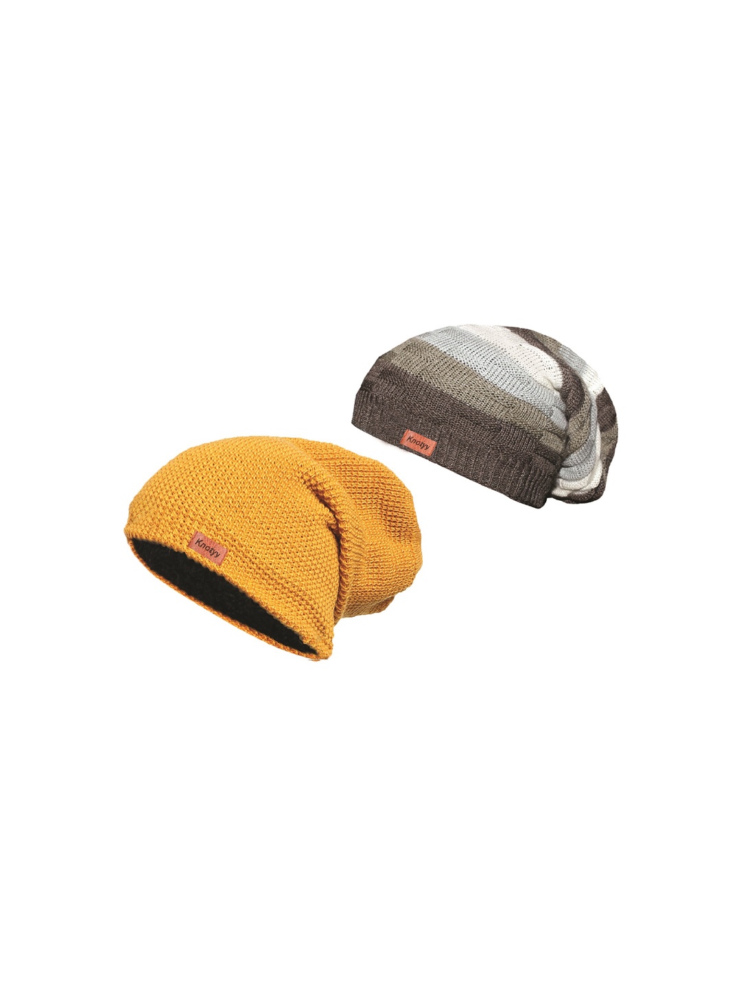

Knotyy Unisex Pack Of 2 Self Design Beanies, Yellow