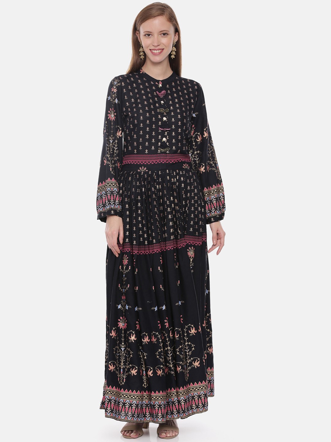 

Neerus Women Black & Beige Printed Anarkali Kurta