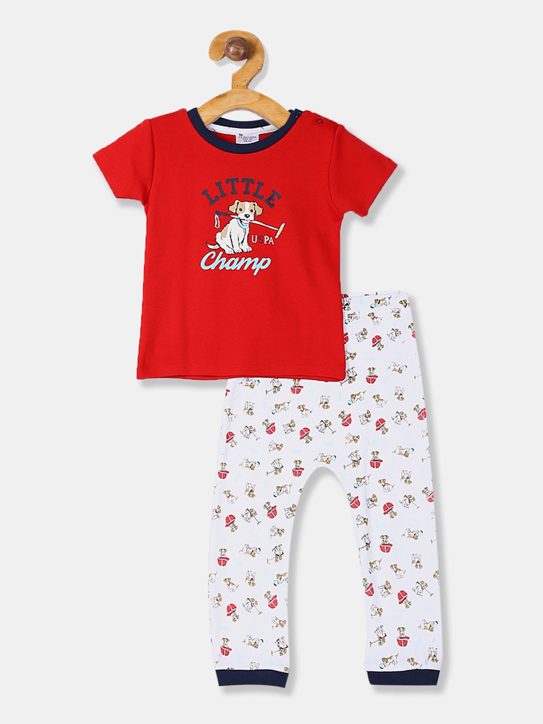 

U.S. Polo Assn. Kids Boys Red & White Printed T-Shirt With Pyjama Pant
