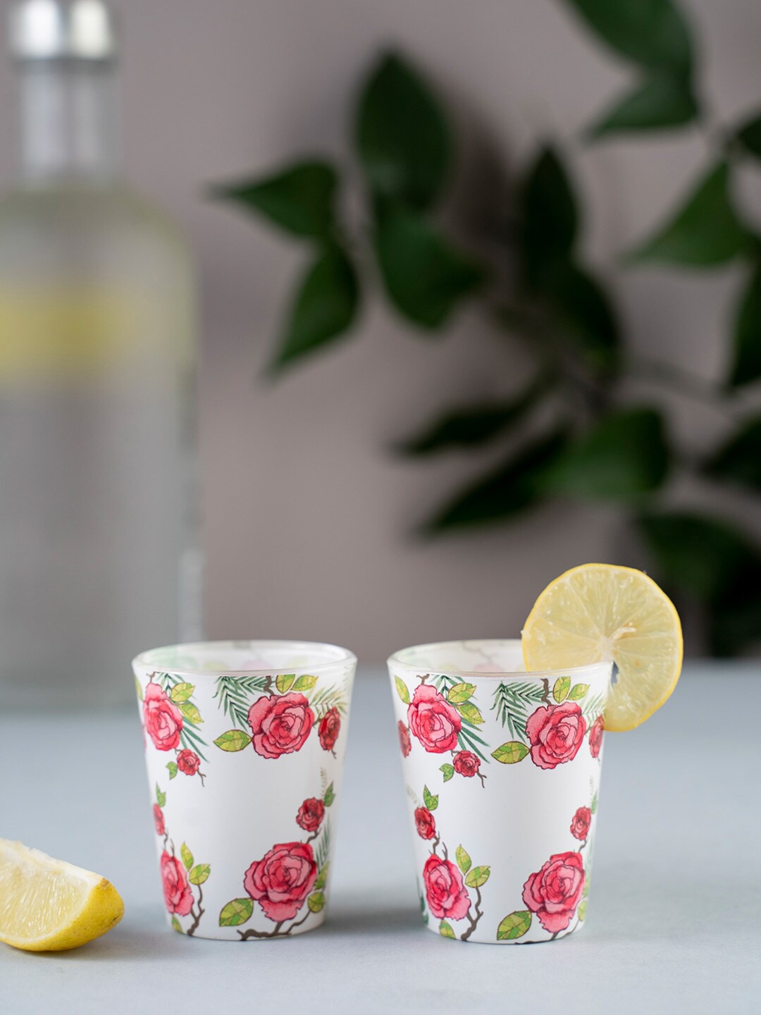 

KOLOROBIA Set Of 2 White & Pink Misty Morning Roses Shot Glasses 30 ml