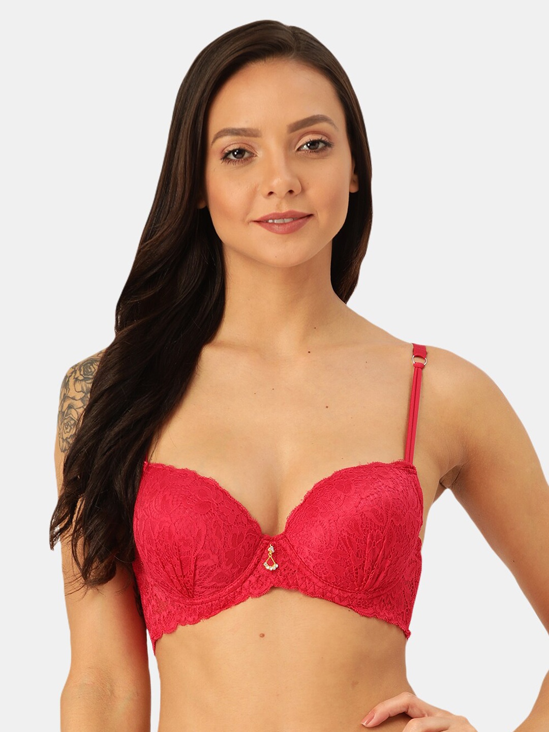 

MAKCLAN Red Lace Underwired Lightly Padded Plunge Bra K16037BI