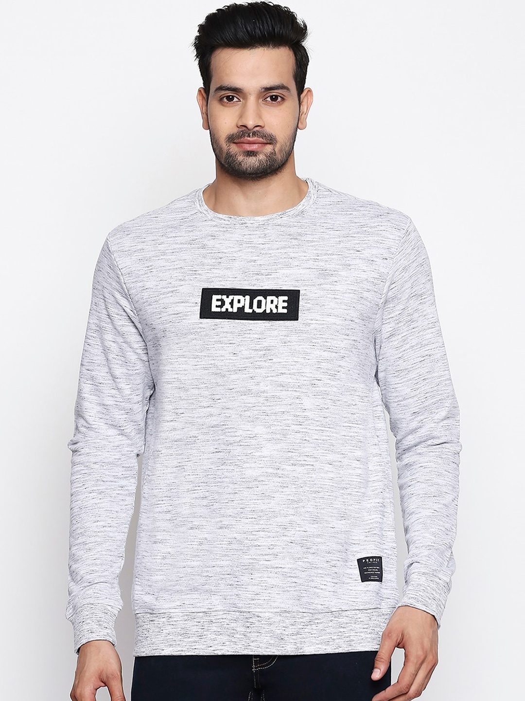 

People Men Grey Melange Solid Sweatshirt
