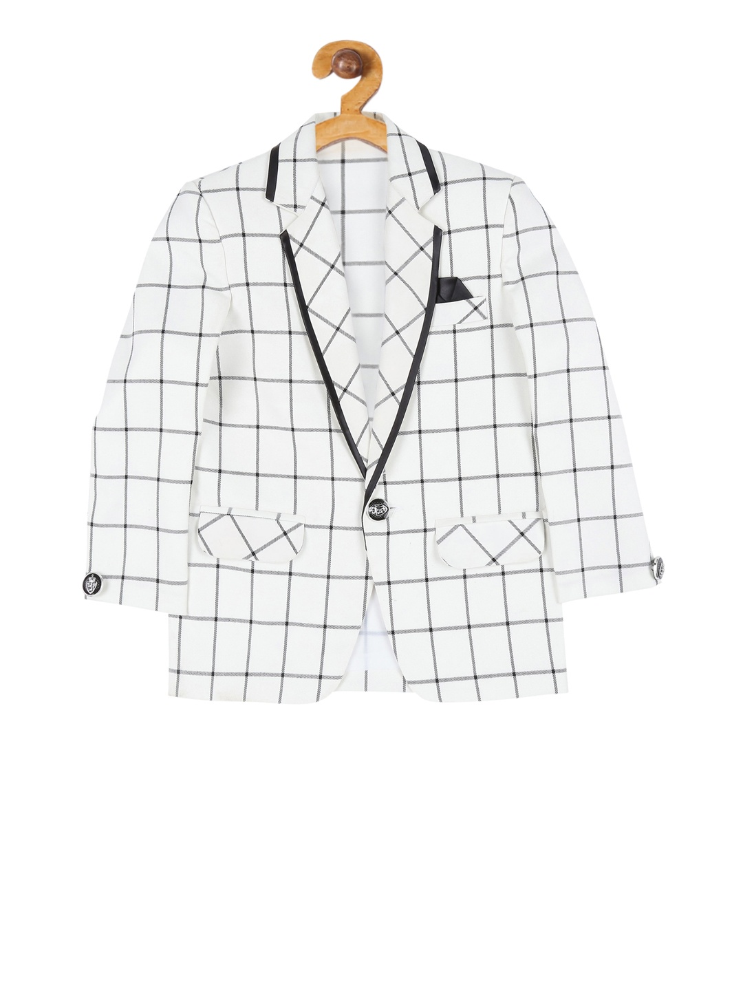 

Jeetethnics Boys White Checked Single-Breasted Party Blazer