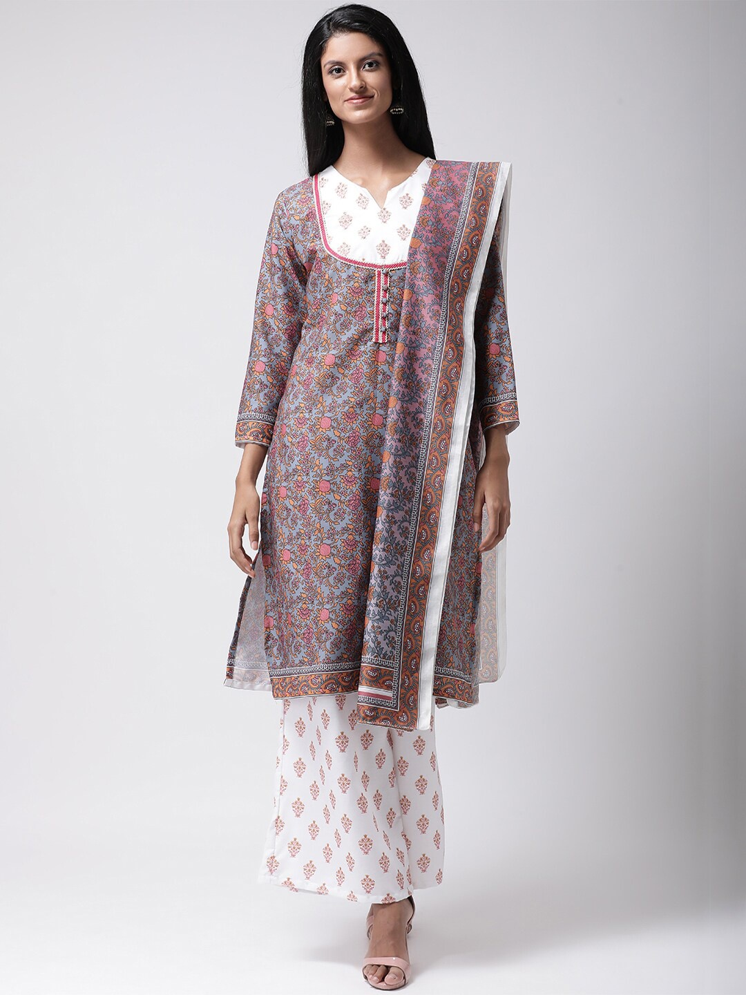 

Hangup Women Peach-Coloured & Grey Printed Hangup Dupatta