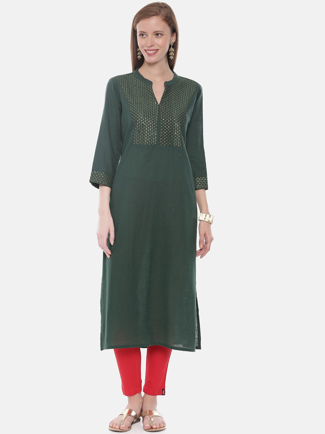 

Neerus Women Green Solid Straight Kurta