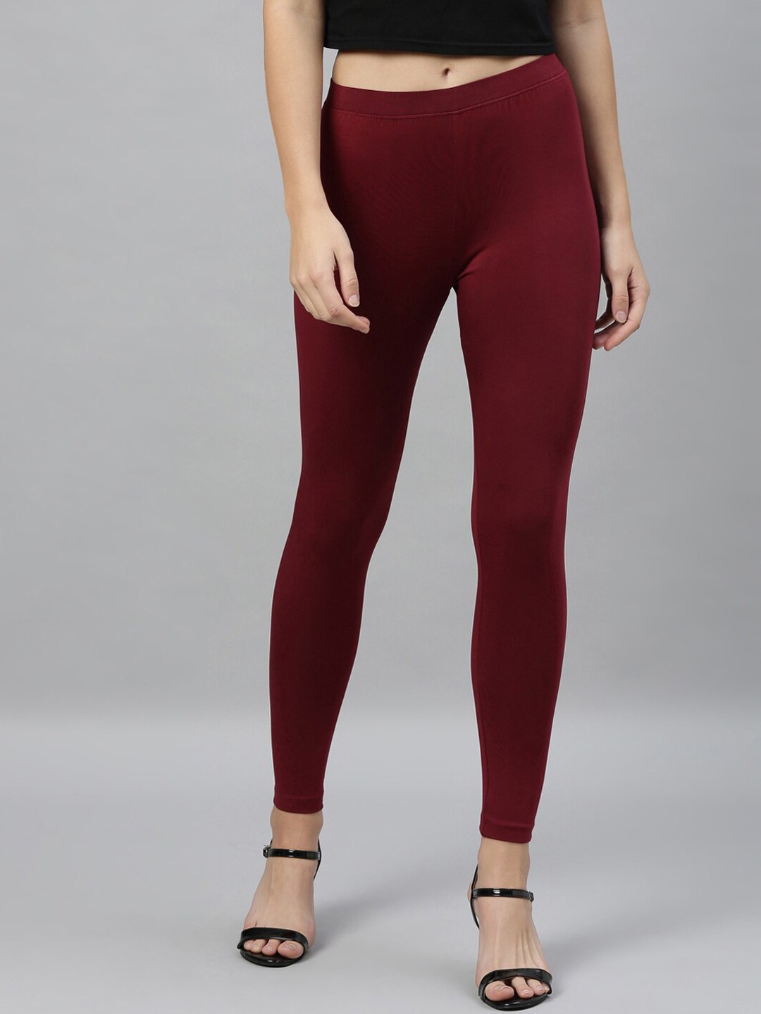 

Kryptic Women Maroon Solid Ankle LengthLeggings