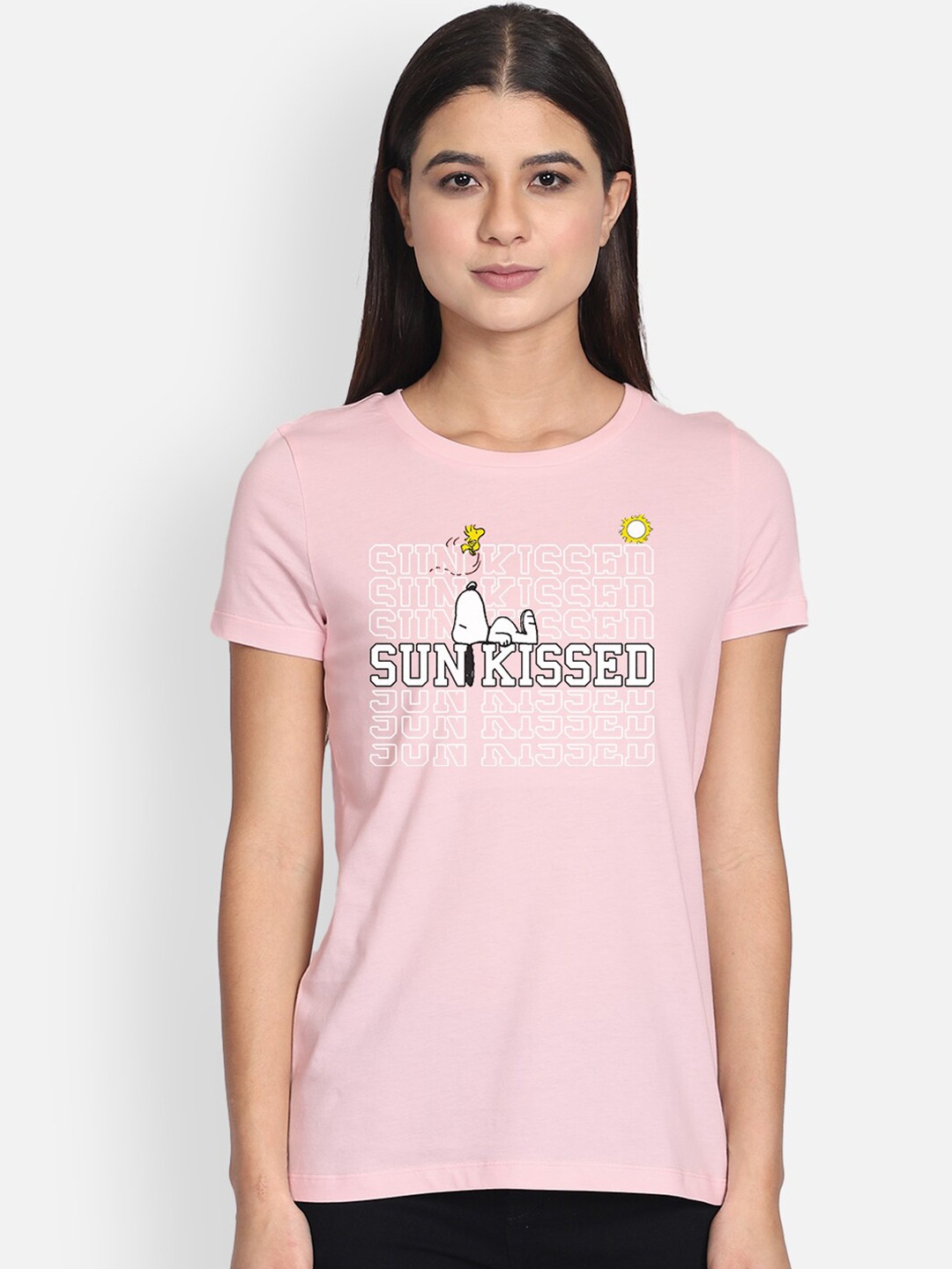 

Free Authority Women Pink Peanuts Printed Cotton Round Neck Pure Cotton T-shirt