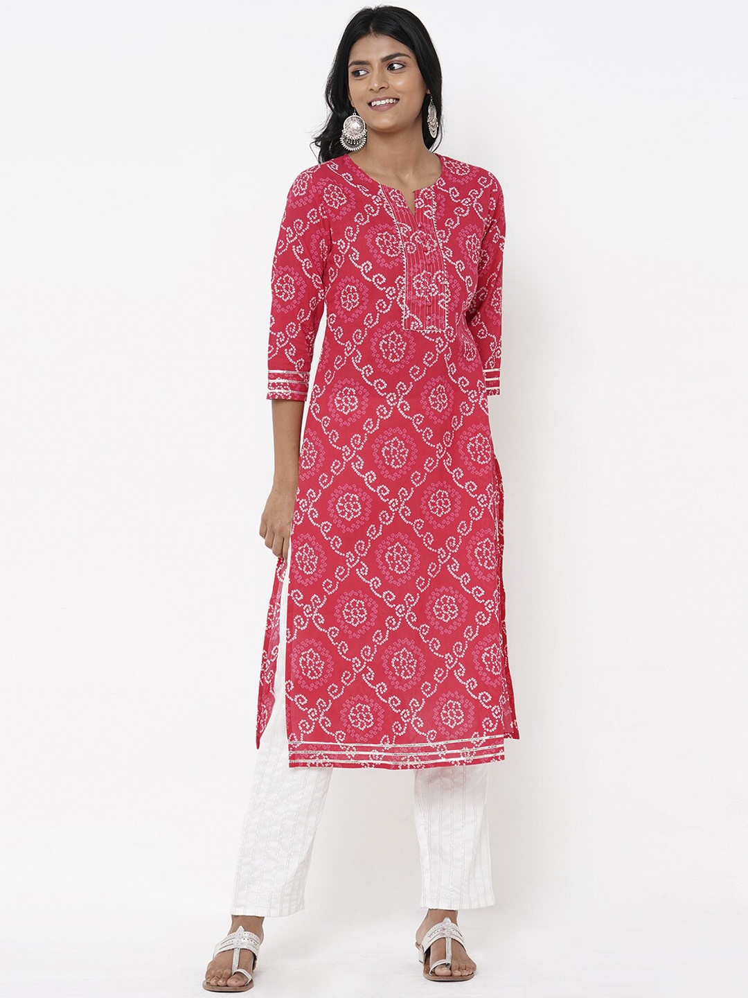 

FASHOR Women Pink Printed Straight Kurta