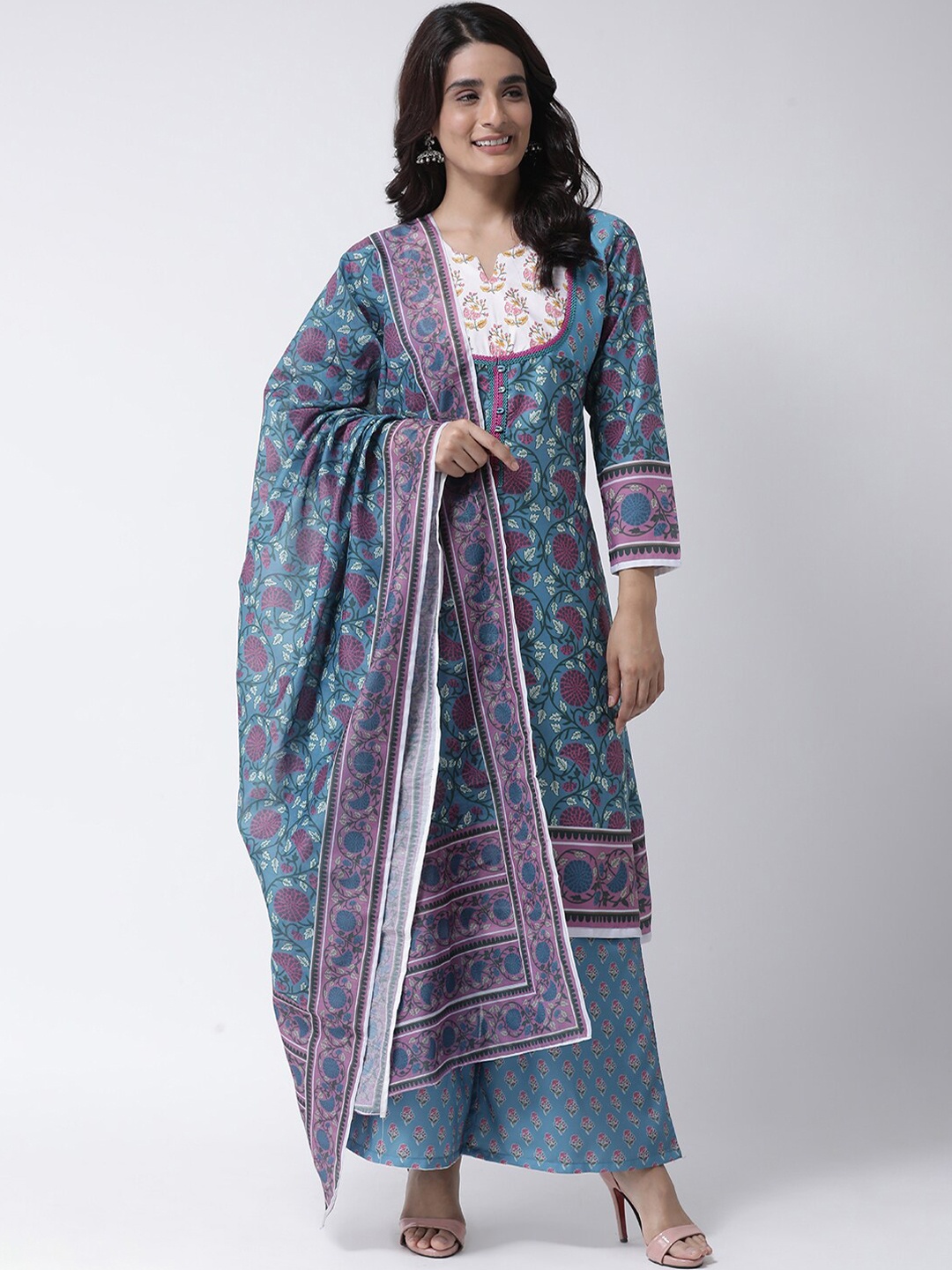 Hangup Women Teal Blue & Purple Ethnic Motifs Printed Hangup Dupatta