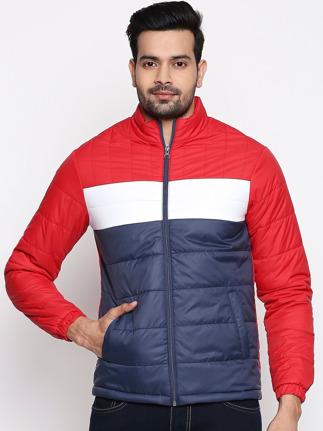

People Men Multicoloured Colourblocked Padded Jacket, Multi