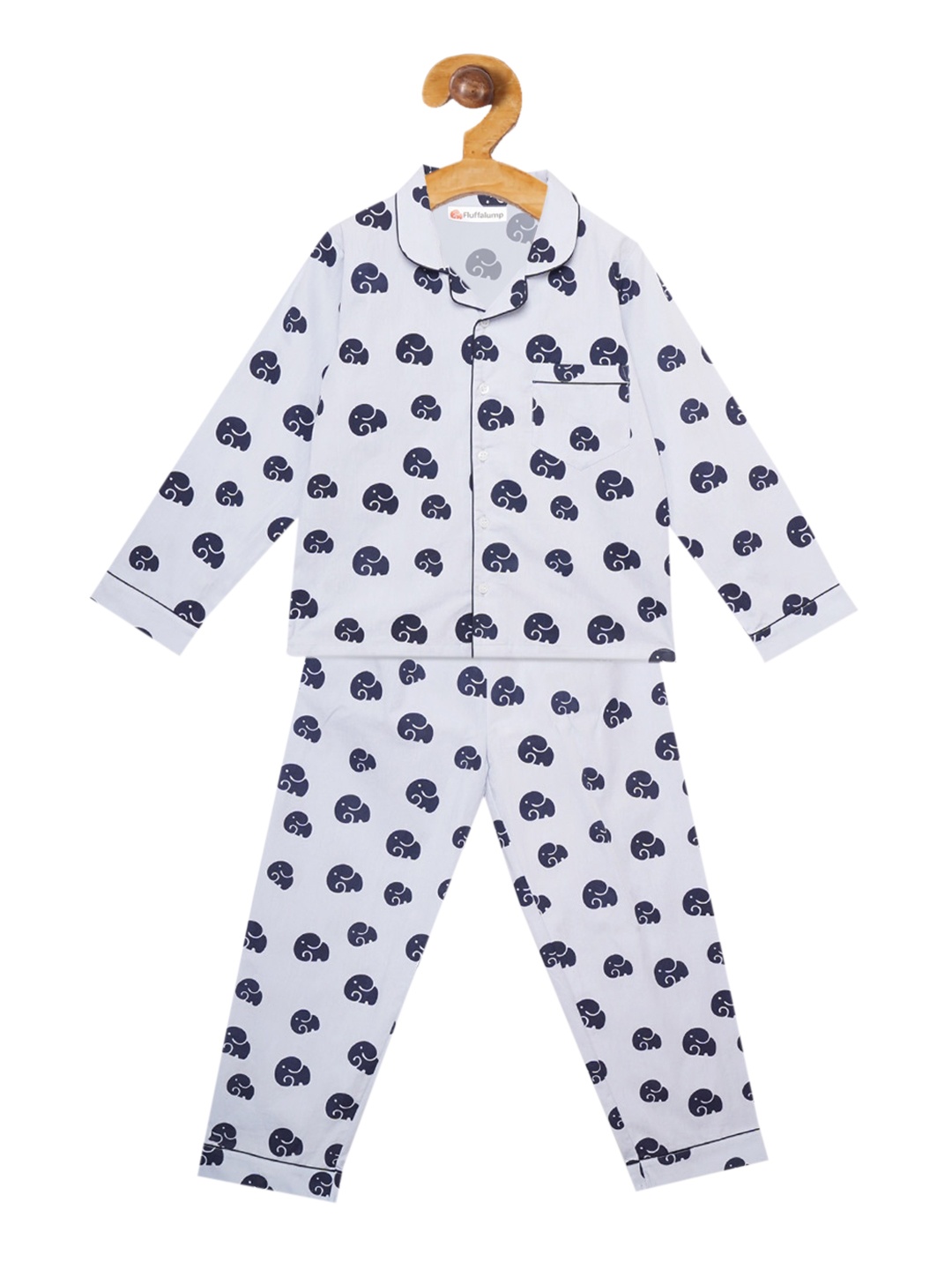 

Fluffalump Kids Blue & White Printed Night suit