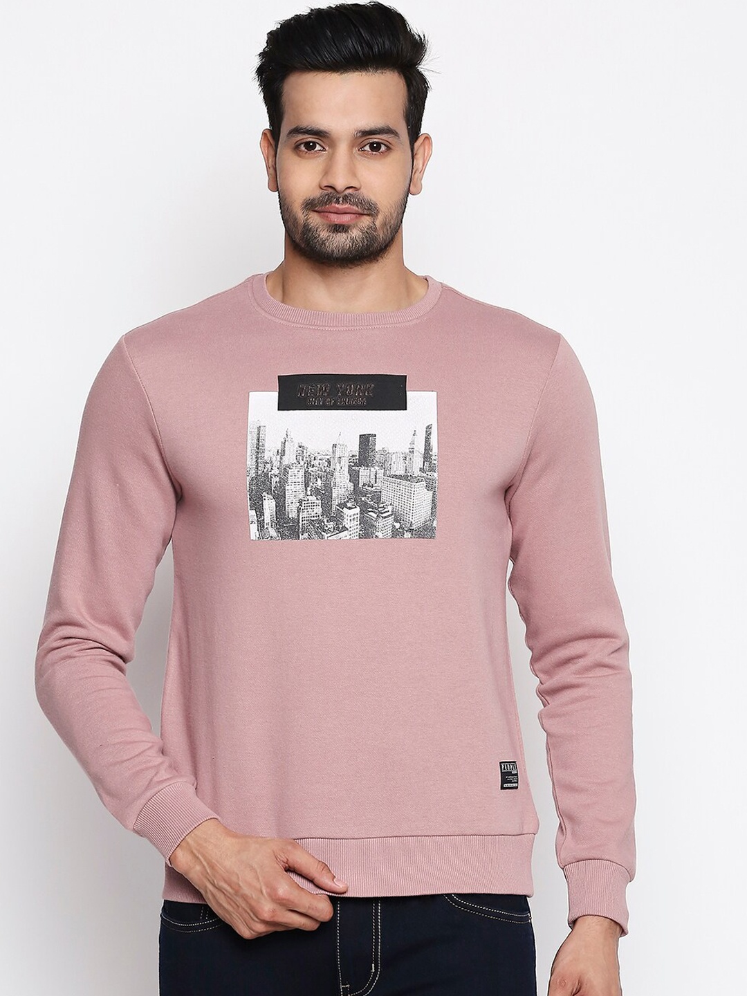 

People Men Pink Printed Sweatshirt