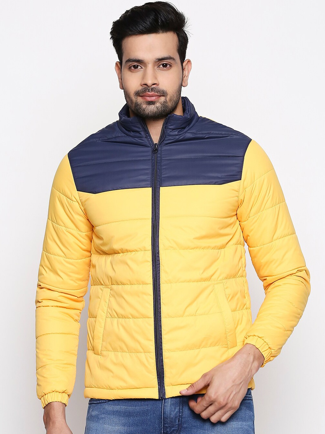 

People Men Yellow Colourblocked Padded Jacket