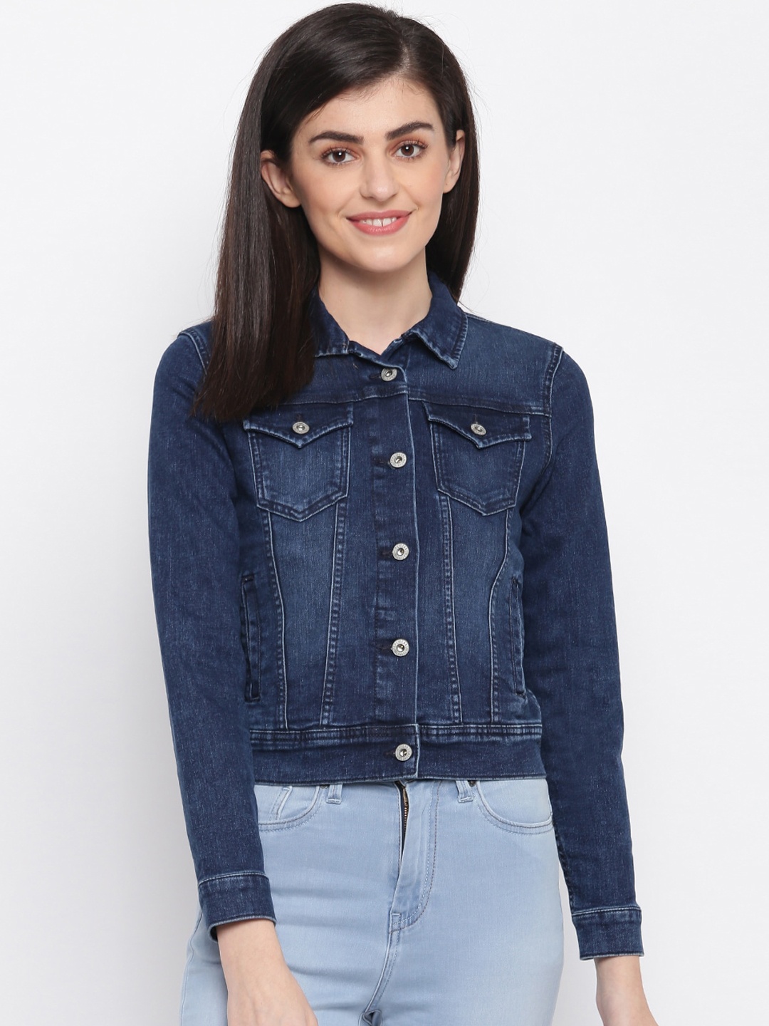 

Pepe Jeans Women Navy Blue Solid Denim Jacket