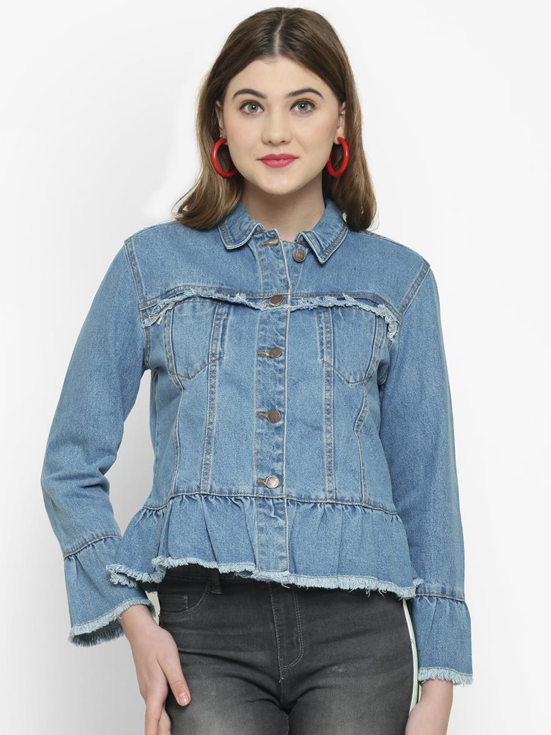 

Kotty Women Blue Printed Denim Jacket