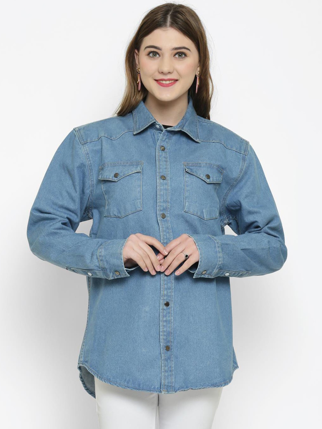 

Kotty Women Blue Solid Denim Jacket