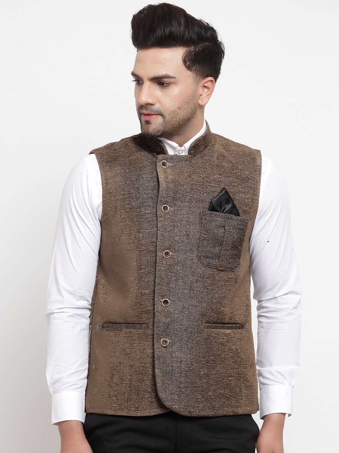 

KLOTTHE Men Brown Woven Nehru Jacket