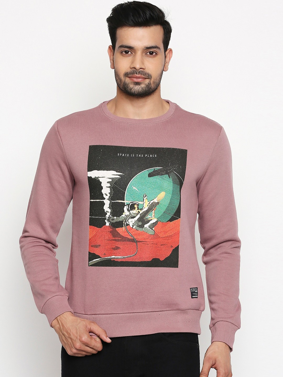 

People Men Pink Printed Sweatshirt