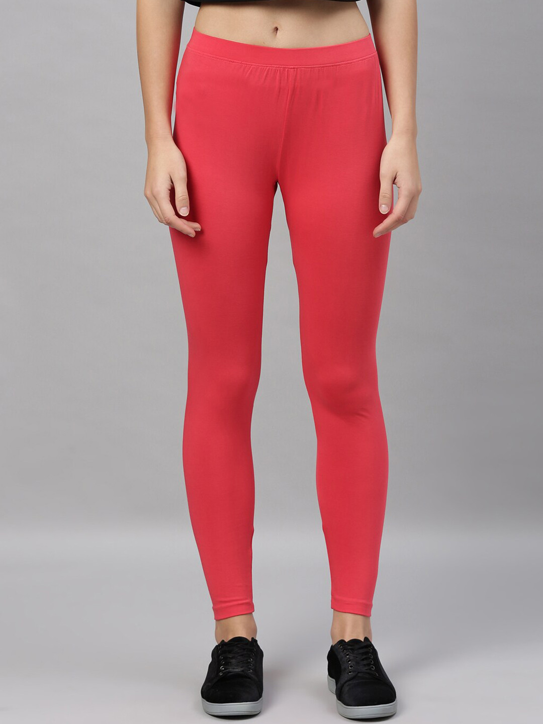 

Kryptic Women Coral Red Solid Ankle Length Leggings