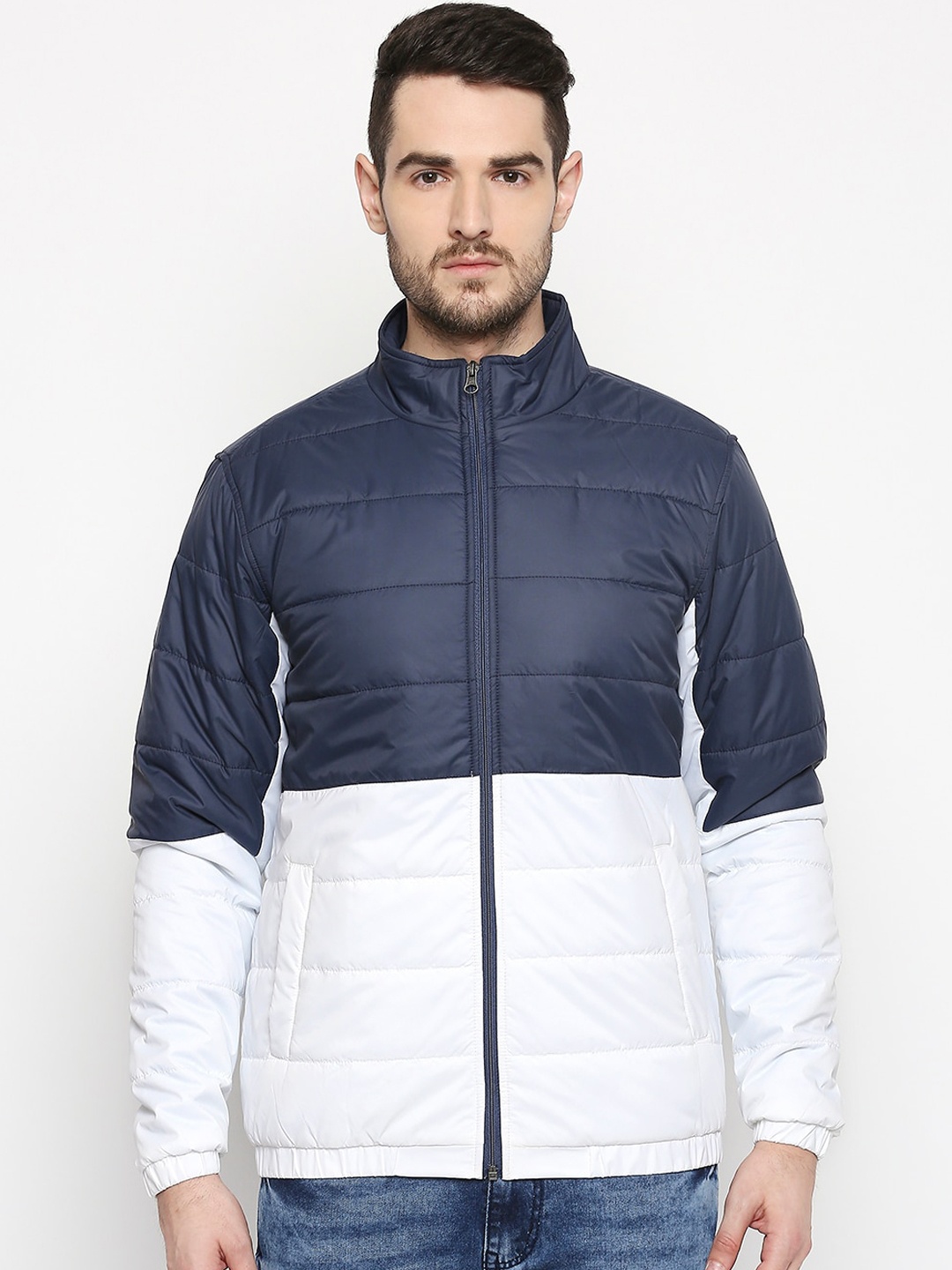 

People Men Blue Colourblocked Padded Jacket