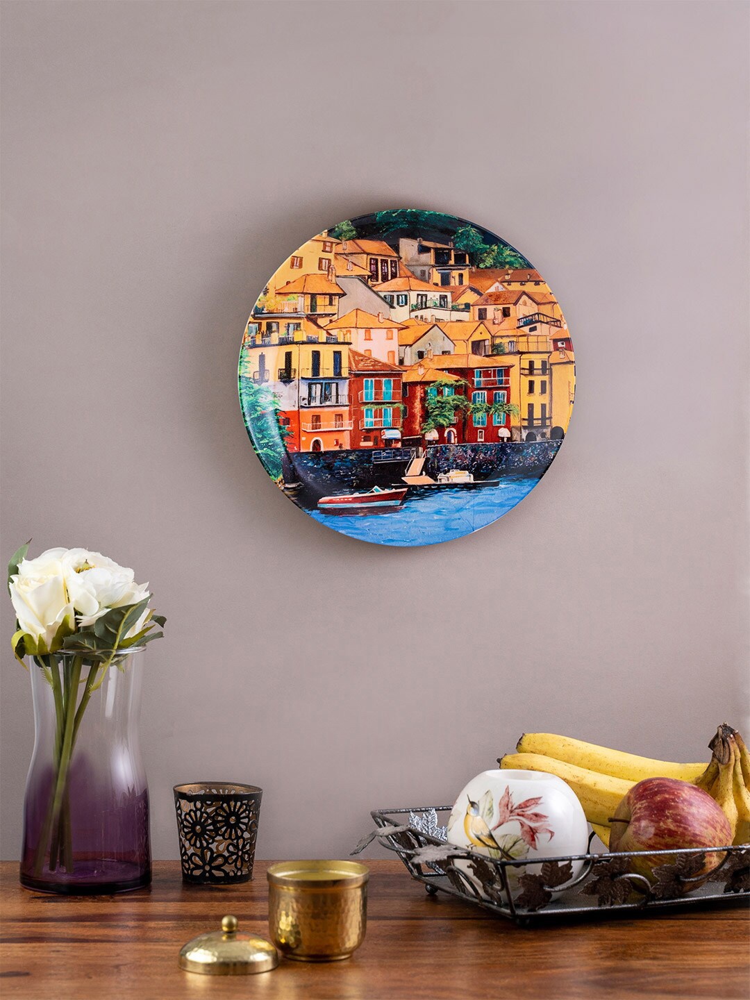 KOLOROBIA Blue & Yellow Printed A Rendezvous With Varenna Decorative Wall Plates