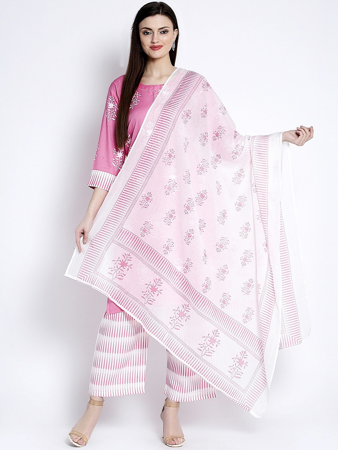 

ANAISA Women Pink Printed Kurta with Trousers & Dupatta