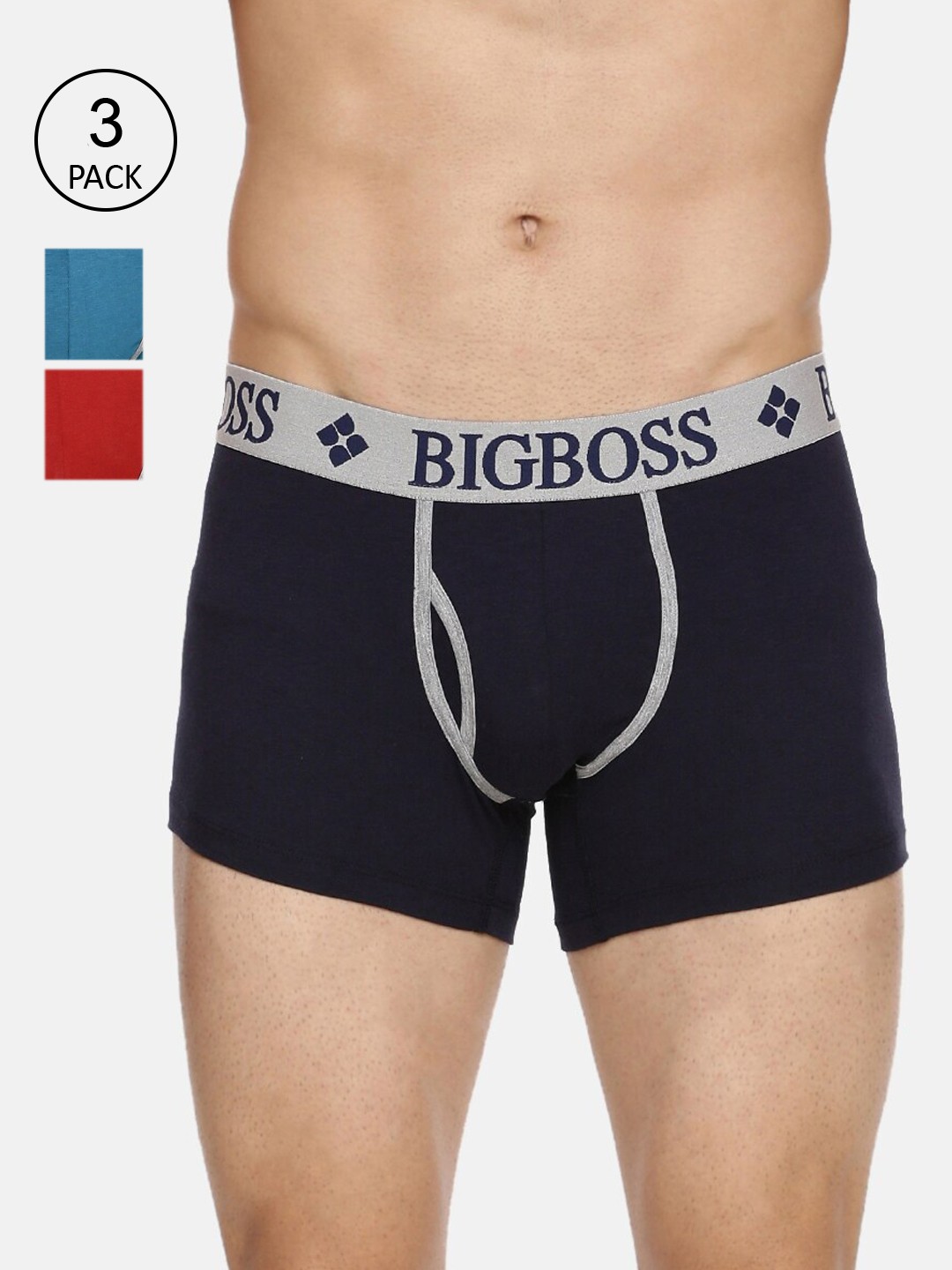 

Dollar Bigboss Men's Solid Pack of 3 Cushioned Waistband Trunk MDTR-19, Assorted