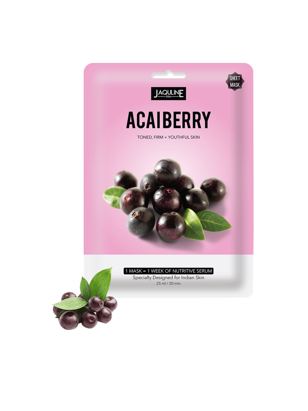

Jaquline USA Women Set of 3 AcaiBerry Sheet Mask, Pink