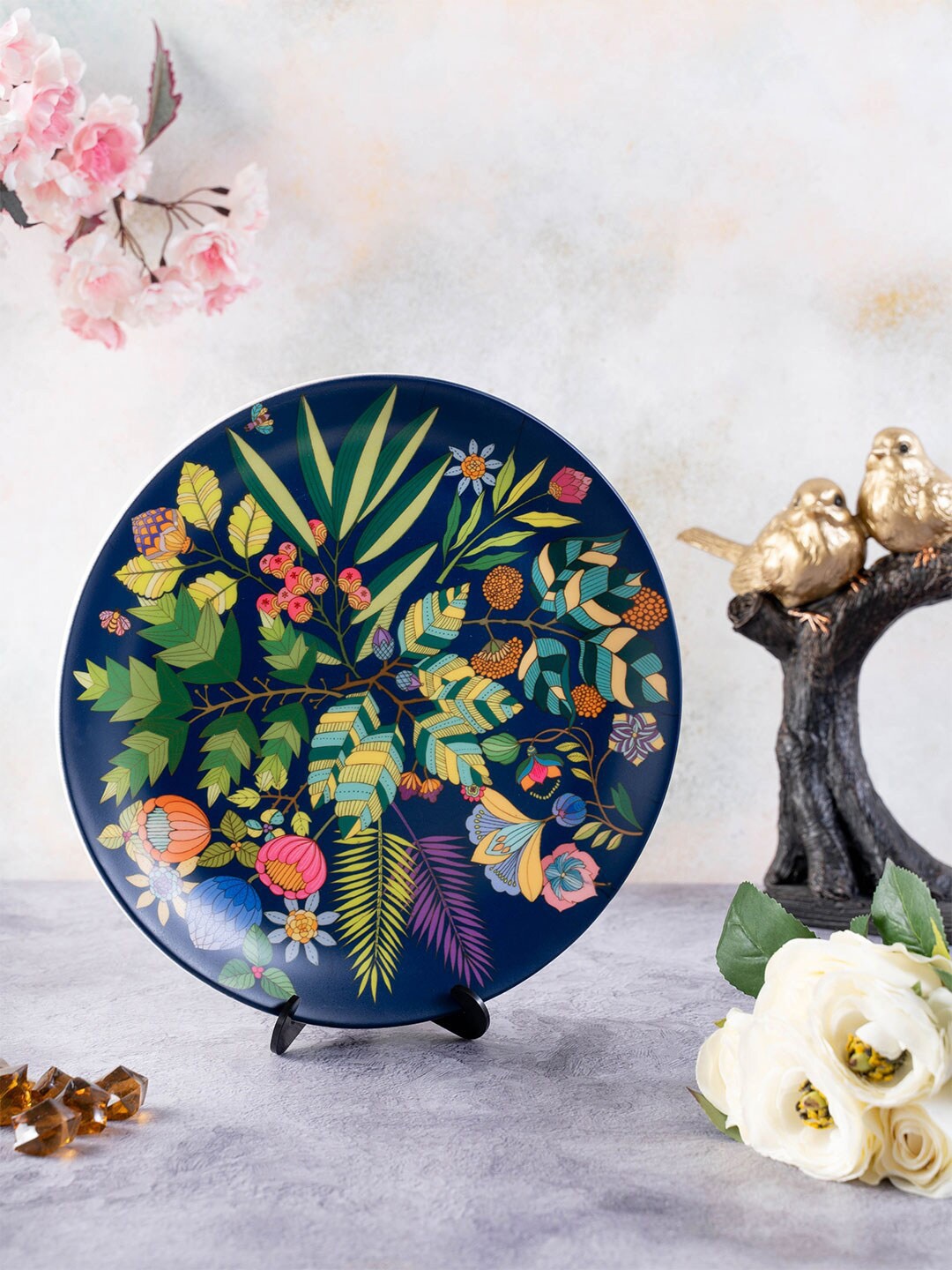

KOLOROBIA Navy Blue & Green The Vibrant Bliss Decorative Wall Plate