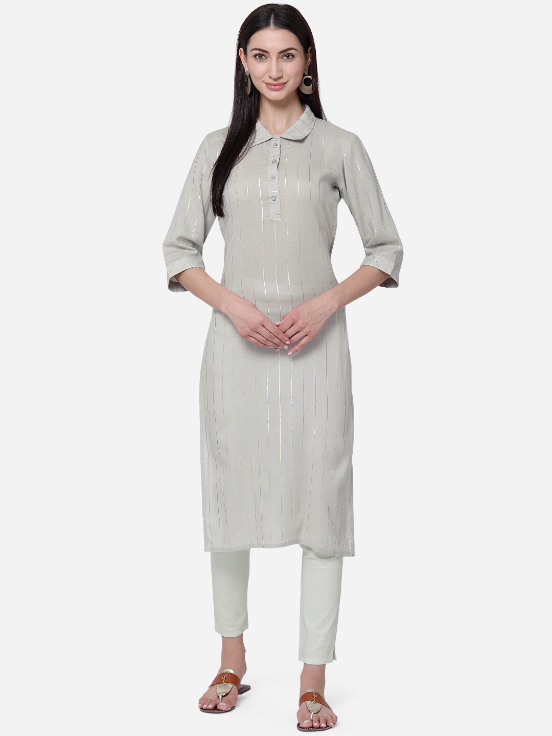 

Kvsfab Women Grey Checked Pathani Kurta
