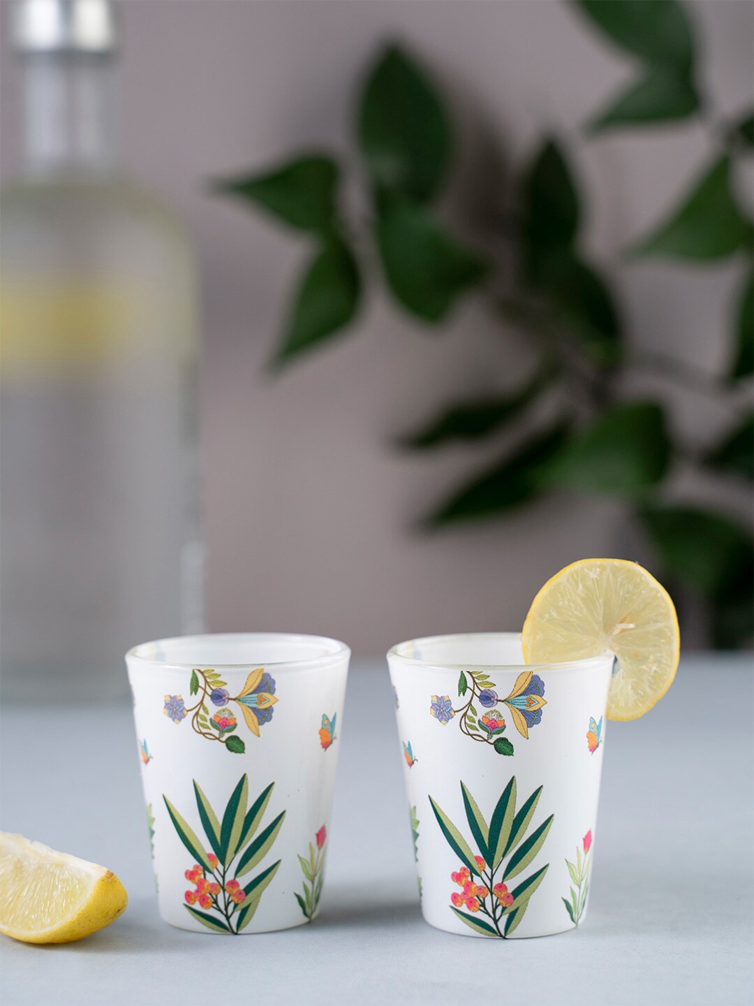 KOLOROBIA Set Of 2 White & Green Vibrant Bliss Shot Glasses 30 ml
