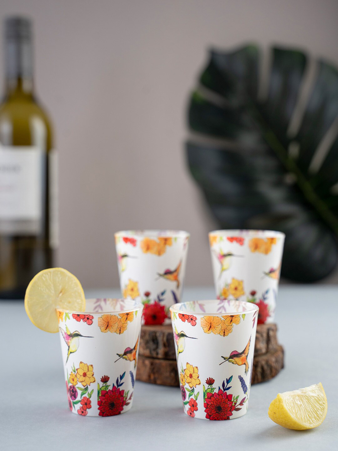 

KOLOROBIA Set Of 4 White & Red Printed Shot Glasses