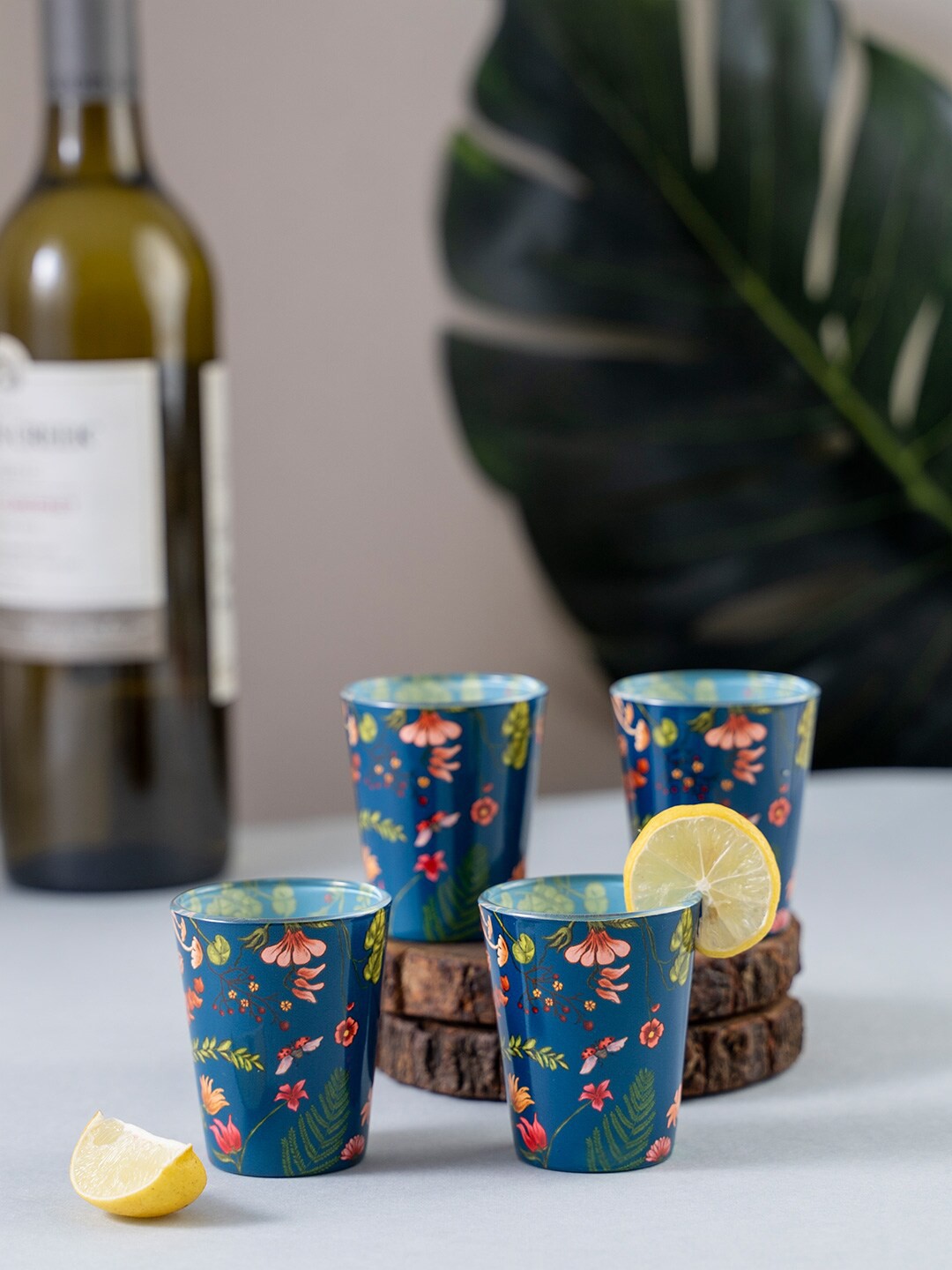 

KOLOROBIA Set Of 4 Blue & Red Floral Bliss Shot Glasses 30 ml