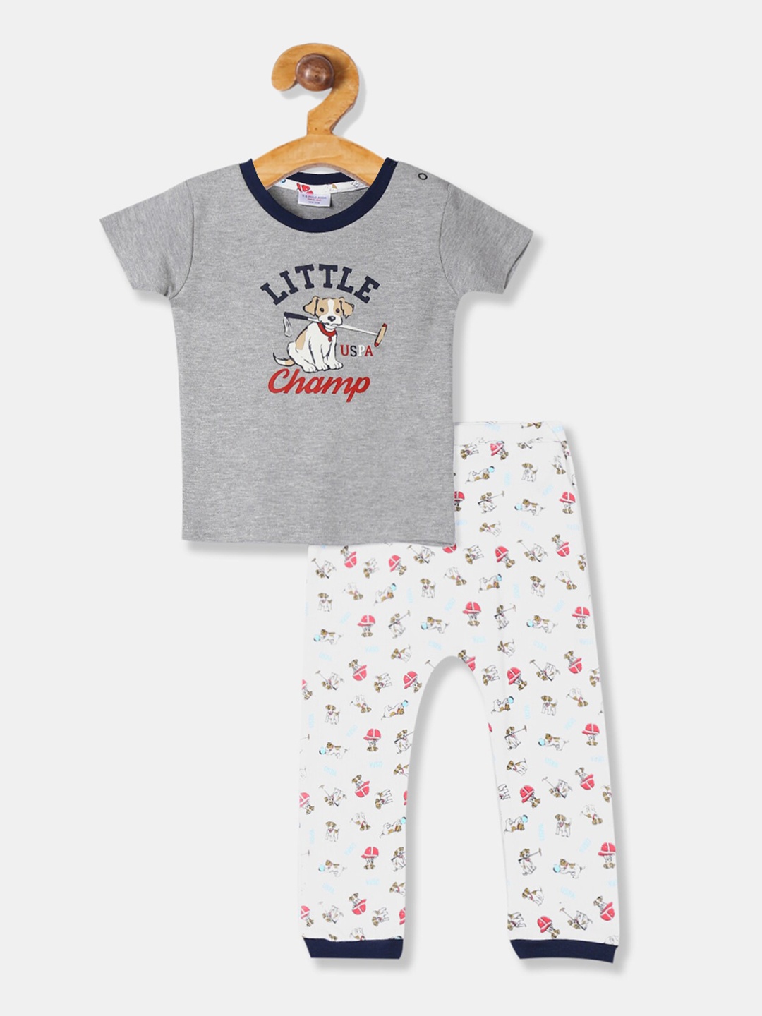 

U.S. Polo Assn. Kids Boys Grey & White Printed T-Shirt With Pyjama Pant