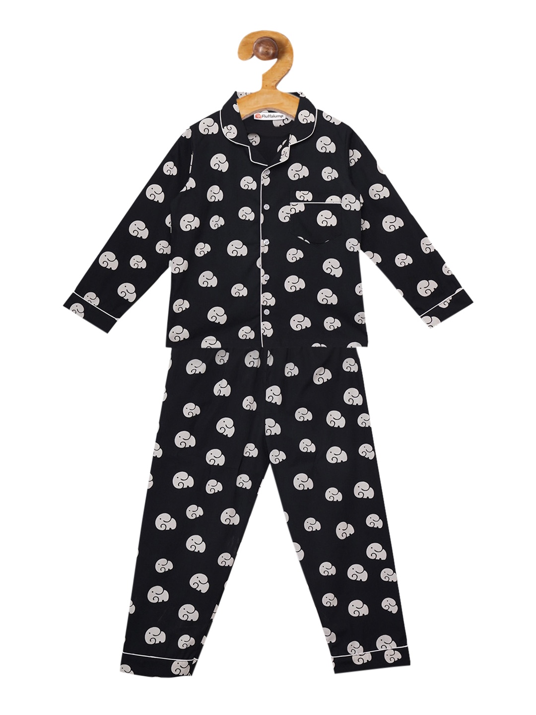 

Fluffalump Unisex Kids Black & White Printed Night Suit