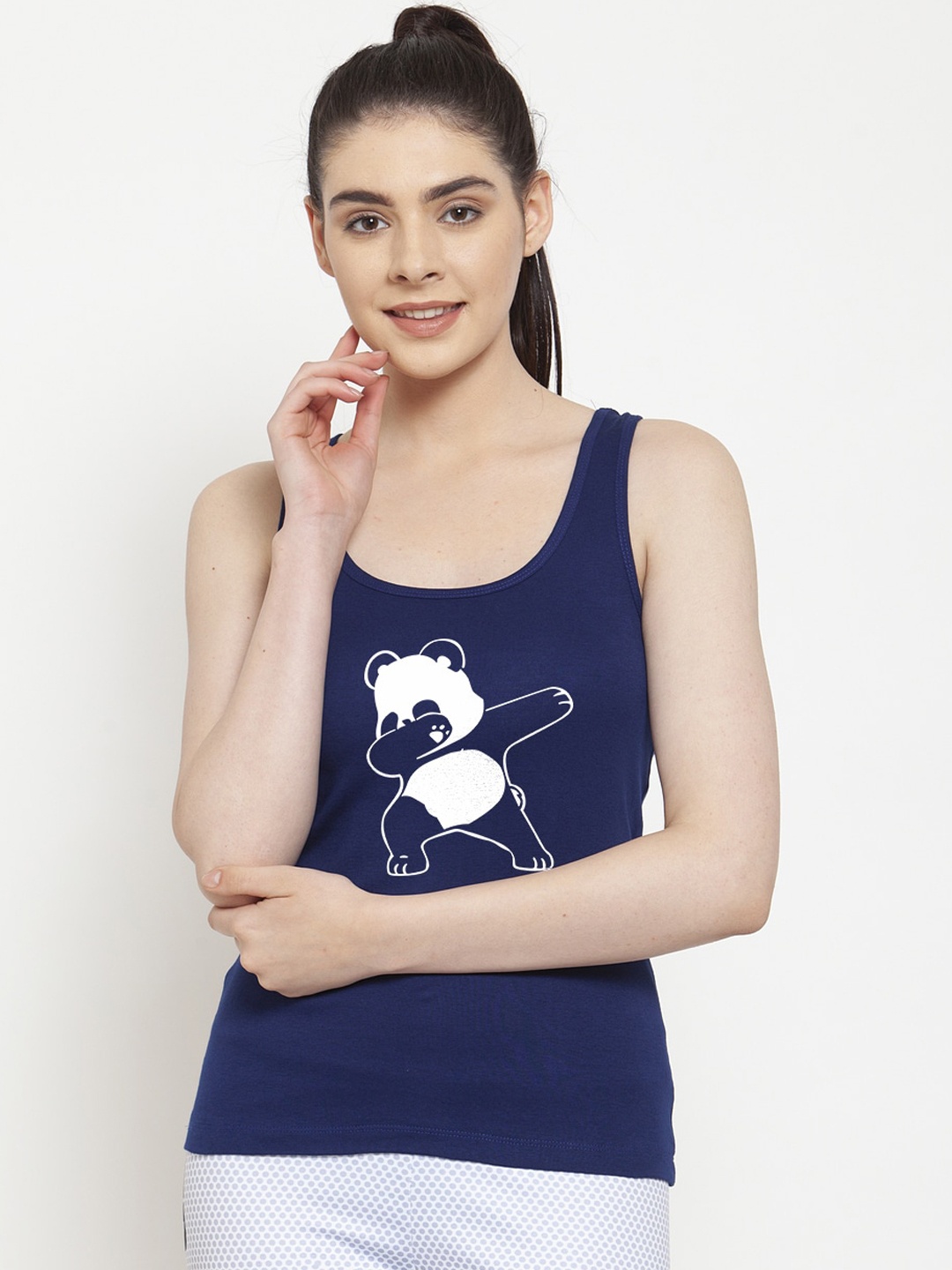 

Friskers Women Blue Panda Printed Tank Top