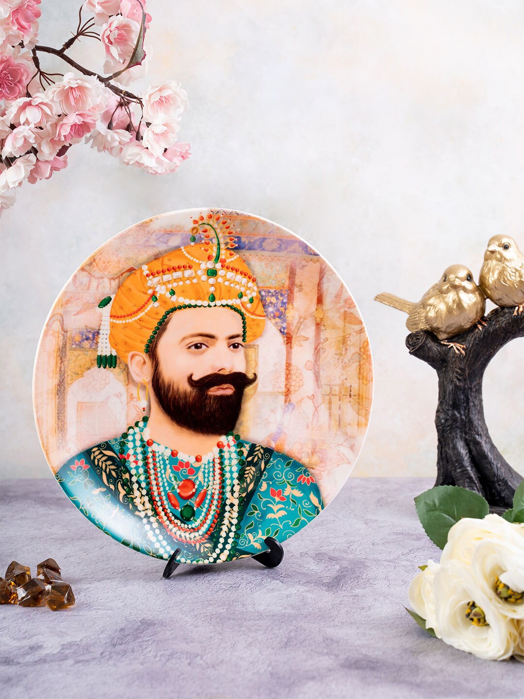 

KOLOROBIA Blue & Orange Printed Mughal King Shah Jahan Decorative Wall Plate