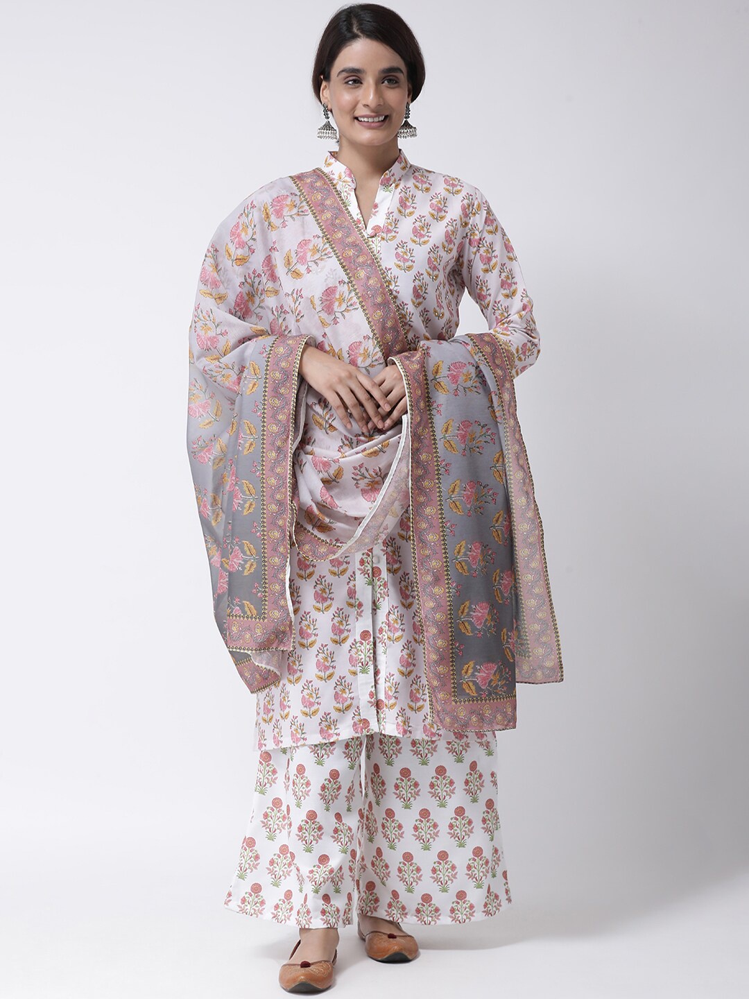 

Hangup Women Off-White & Grey Ombre Dyed Floral Printed Hangup Dupatta, Pink