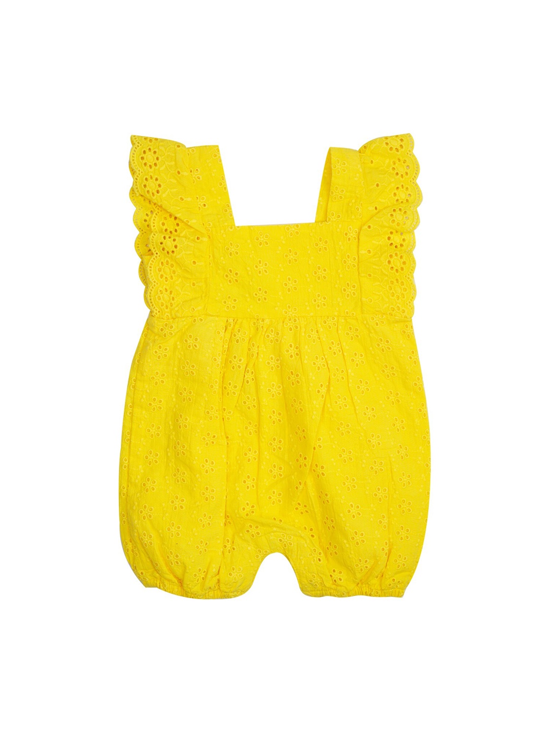 MeeMee Infant Girls Yellow Crochet Embroidered Baby Chicken Dungarees