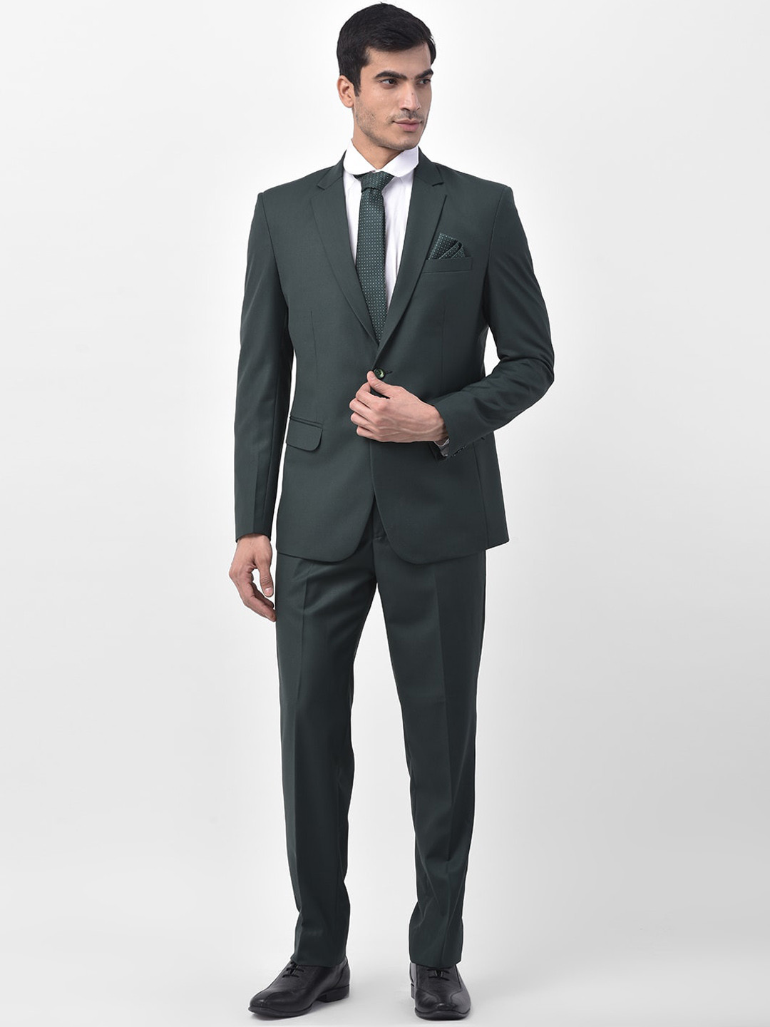 

LUXURAZI Men Green Solid Tailored-Fit Single-Breasted Formal Suit