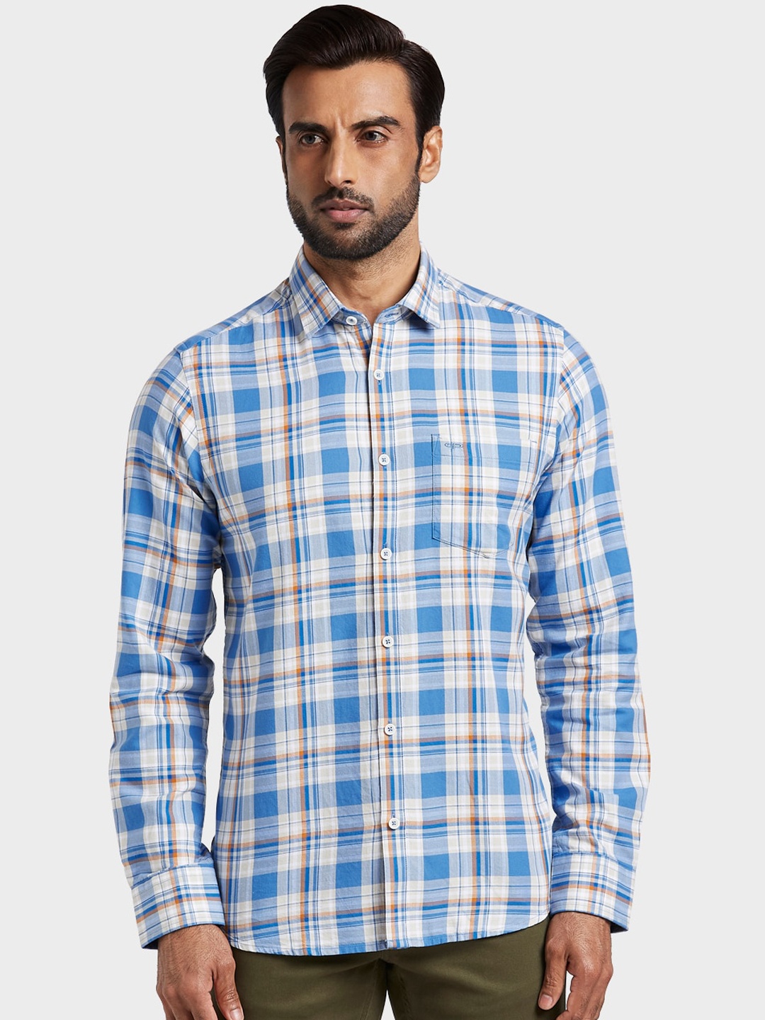 

ColorPlus Men Blue & White Regular Fit Checked Casual Shirt