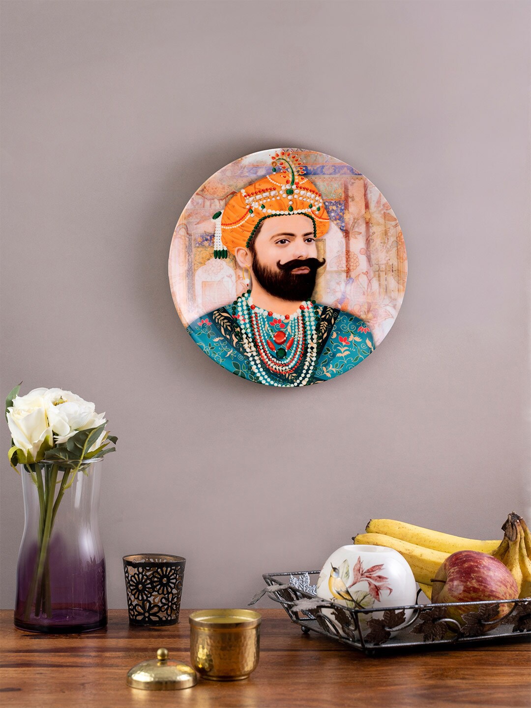 

KOLOROBIA Blue & Orange Printed Mughal King Shah Jahan Decorative Wall Plate