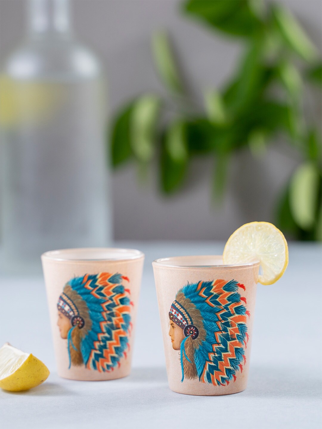 

KOLOROBIA Set Of 2 Pink & Blue Red Indian Male Shot Glasses 30 ml