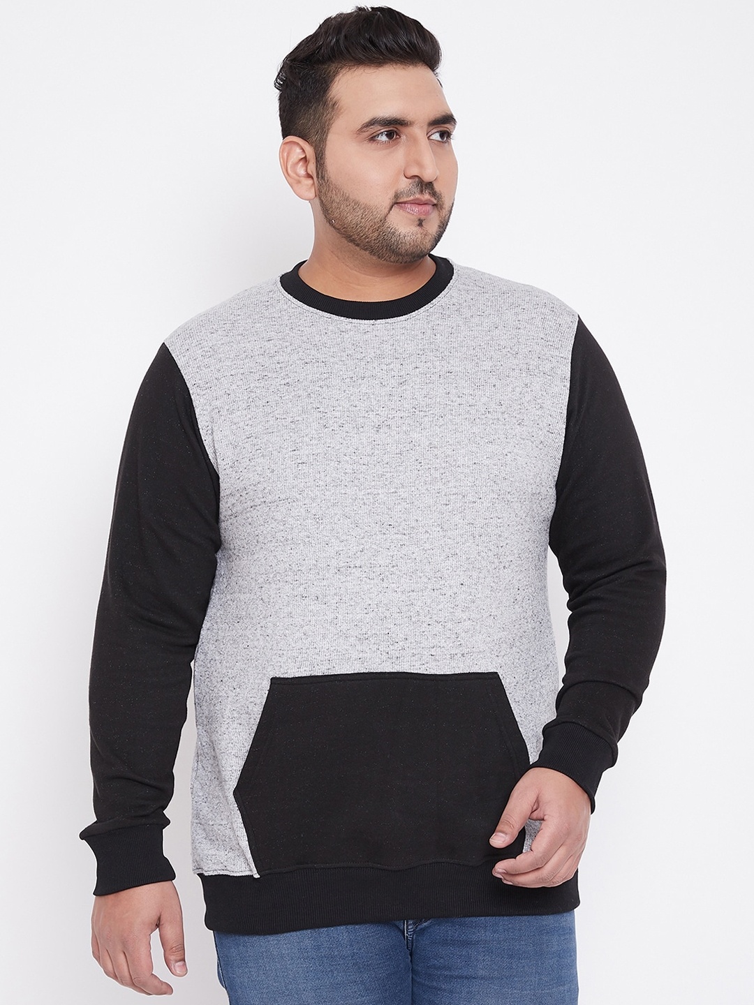 

bigbanana Men Grey & Black Colourblocked Sweatshirt