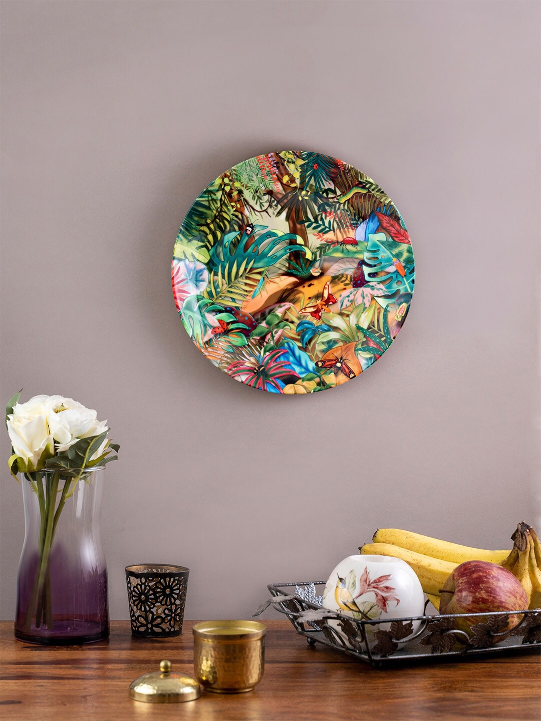 

KOLOROBIA Blue & Brown Printed Tropical Lush Decorative Wall Plate
